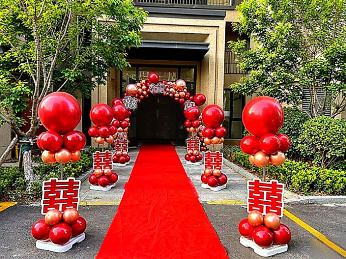 “喜临门”气球拱门立柱套装 | 婚礼新房门口喜庆迎亲氛围装饰